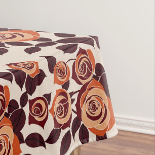 Highly Stylised Roses In Shades Of Orange Tablecloth