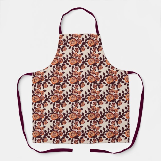 Highly Stylized Roses In Shades Of Orange Apron (Front)