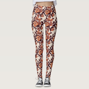 Highly Stylized Roses In Shades Of Orange Leggings
