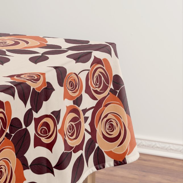 Highly Stylized Roses In Shades Of Orange Tablecloth (In Situ)