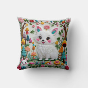 Highly Textured Embroidery Kawaii Animals Pattern Cushion