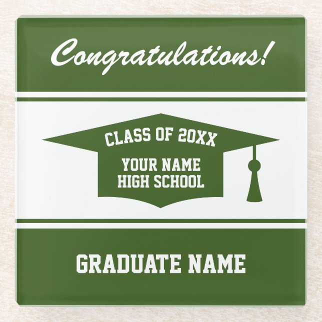 HighSchool graduation party Class of 20XX custom Glass Coaster (Front)