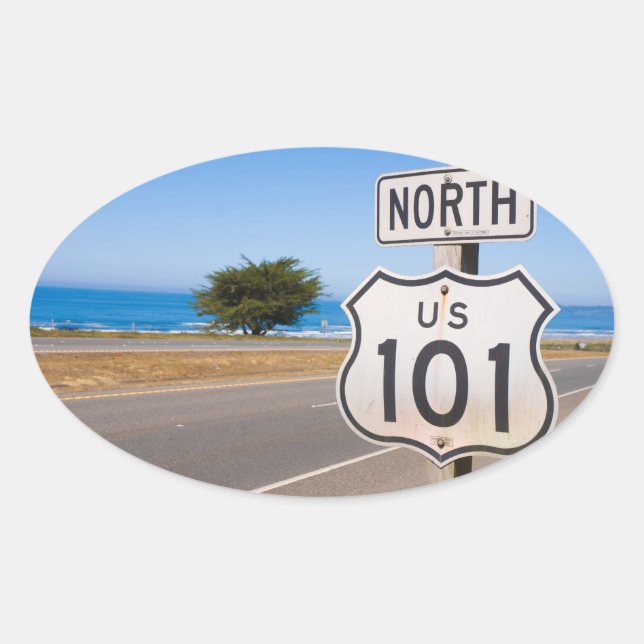 Highway 101 North Oval Sticker (Front)