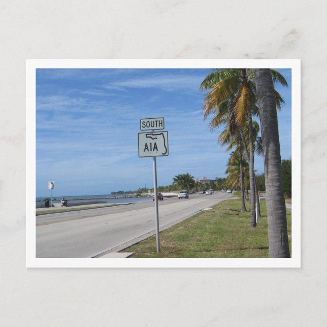 Highway A1A South Sign Photo in Key West Florida Postcard (Front)