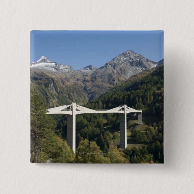 Highway bridge in the Alps 15 Cm Square Badge (Front)