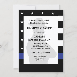 Highway Patrol Flag Blue Line Retirement Party Invitation