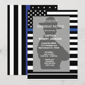 Highway Patrol Flag Blue Line Retirement Party Invitation