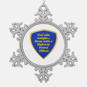 Highway Patrol Officer Snowflake Pewter Christmas Ornament