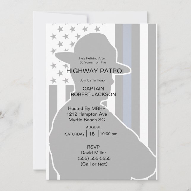 Highway Patrol State Trooper Retirement Party   Invitation (Front)