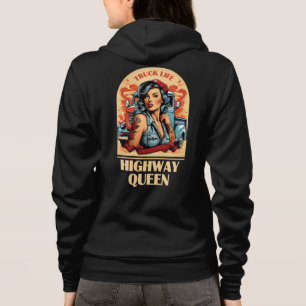 Highway Queen Vintage Illustration - Trucking Girl Hoodie