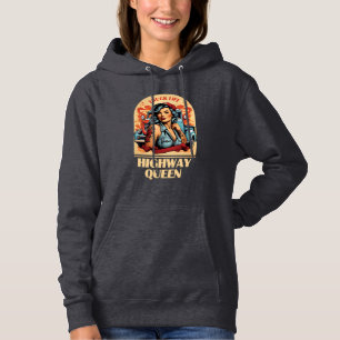 Highway Queen Vintage Illustration - Trucking Girl Hoodie
