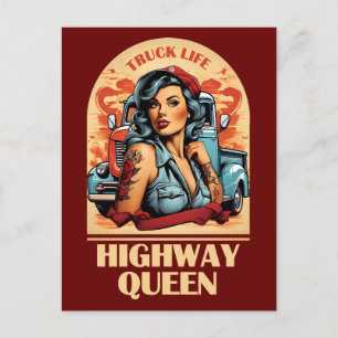 Highway Queen Vintage Illustration - Trucking Girl Postcard