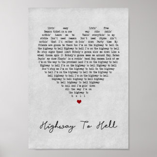 Highway To Hell Grey Heart Song Lyric Print
