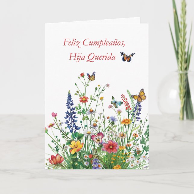 Hija Feliz Cumpleaños Querida Flores Acuarela Card (Front)