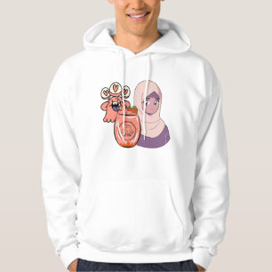 Hijab Anime Girl with Strawberry Drink and Heart-E Hoodie