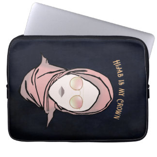 Hijab is My Crown Illustration Black Brown Gold Laptop Sleeve
