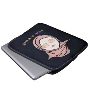Hijab is My Crown Illustration Black Brown Gold Laptop Sleeve