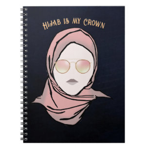 Hijab is My Crown Illustration   Navy background Notebook