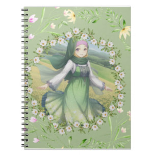 hijabi girl in spring notebook