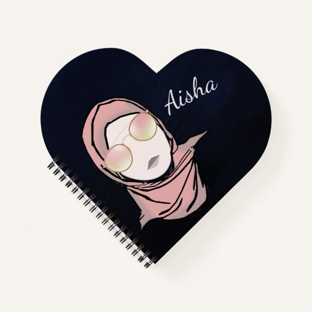 Hijabi Illustration | Customisable Heart Shaped Notebook (Front)