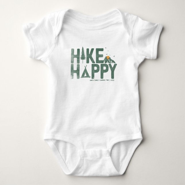 Hike Happy Camper Hiker Hiking Family Personalised Baby Bodysuit (Front)