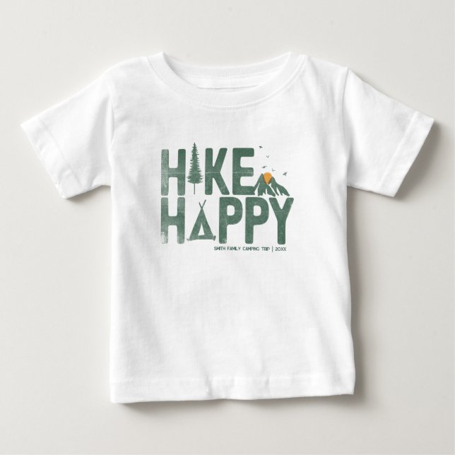 Hike Happy Camper Hiker Hiking Family Personalised Baby T-Shirt (Front)