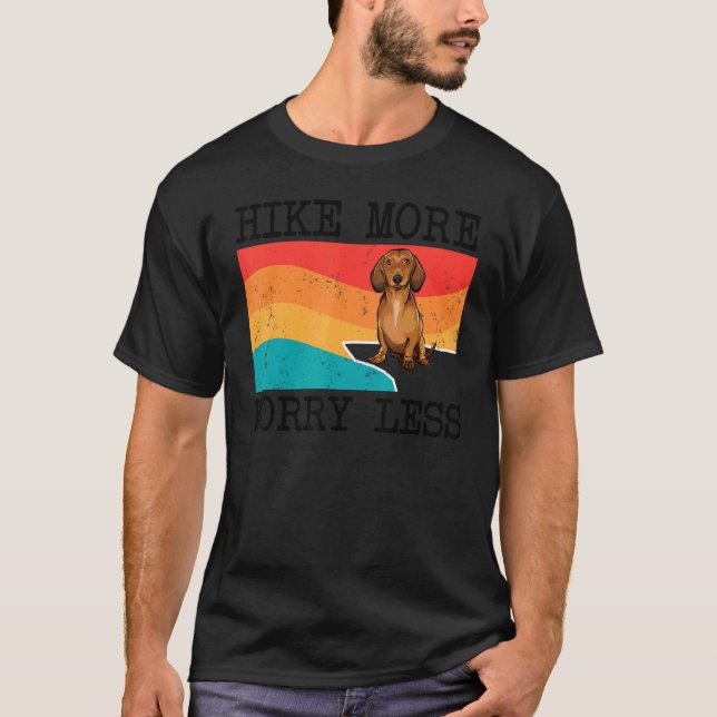 Hike More Worry Less Brown Dachshund Graphic Hikin T-Shirt (Front)