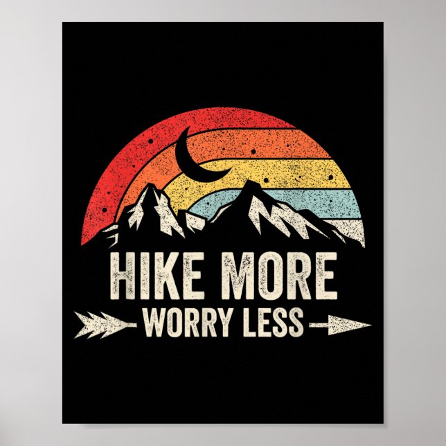 Hike more worry less retro mountain hiking graphic poster (Front)