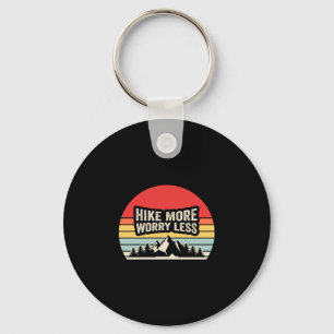 Hike more worry less retro sunset mountain hiking key ring