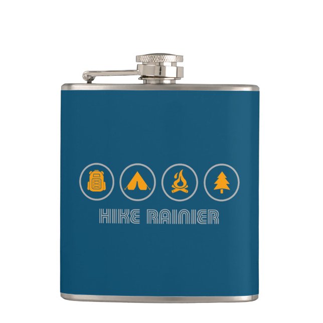 Hike Mt. Rainier National Park Hip Flask (Front)
