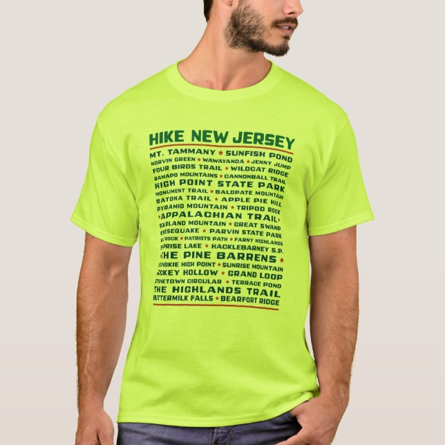 Hike New Jersey (Trails) - Safety Green T-Shirt (Front)