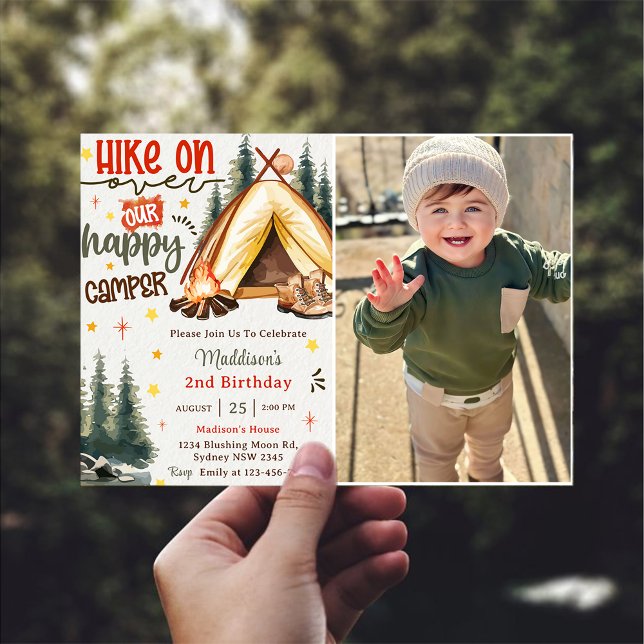 Hike On Our Happy Camper Birthday Party Photo  Invitation (Creator Uploaded)