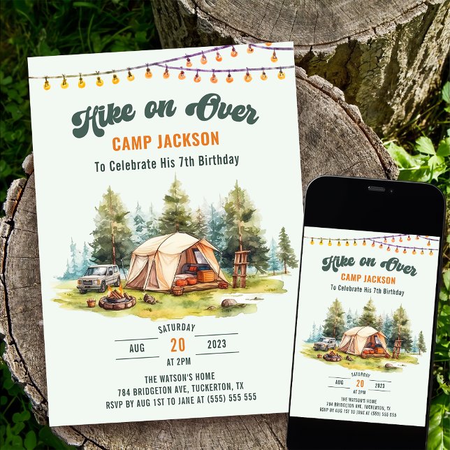 Hike on Over Camping 7th Birthday Party  Invitation (Creator Uploaded)
