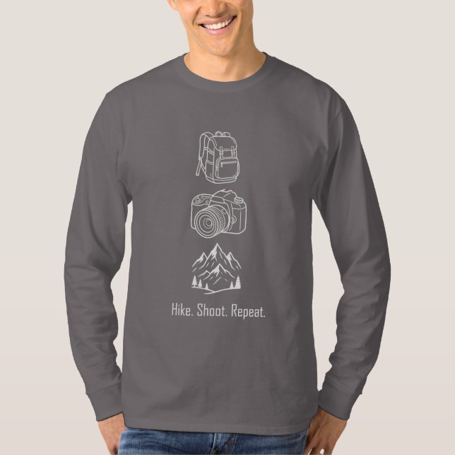 Hike Shoot Repeat – Hiking Photography Gift  T-Shirt (Front)