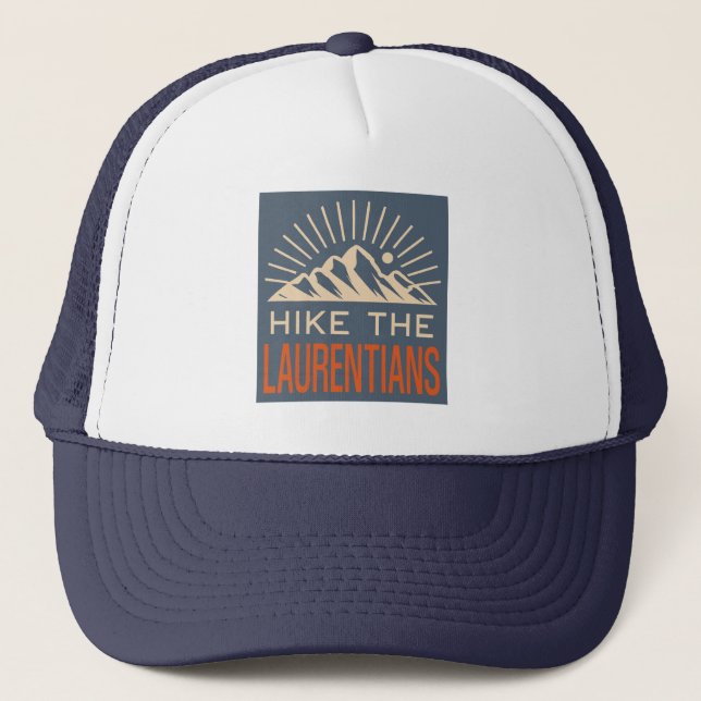 Hike The Laurentian Mountains Quebec Sunburst Trucker Hat (Front)