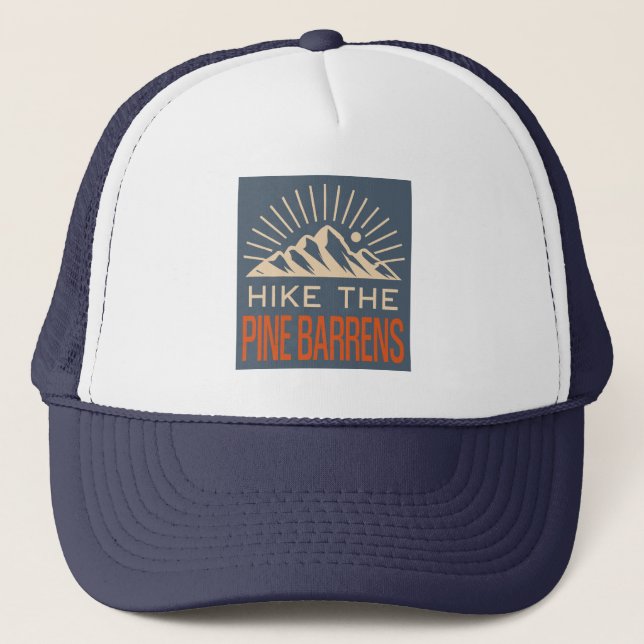 Hike The Pine Barrens New Jersey Sunburst Trucker Hat (Front)