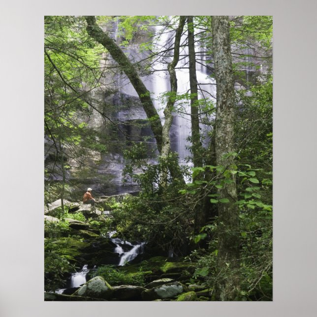 Hiker admires Falls Branch Falls Poster (Front)