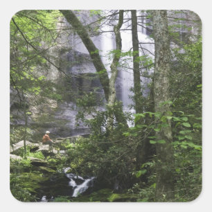 Hiker admires Falls Branch Falls Square Sticker