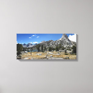 Hiker at Rae Lakes under Fin Dome- John Muir Trail Canvas Print