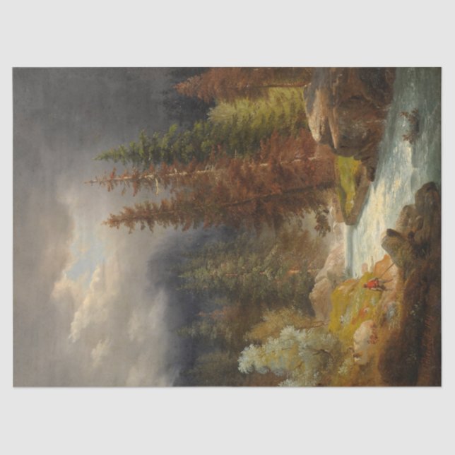 Hiker Beside a Torrential River (by Achenbach) Tissue Paper (Front)