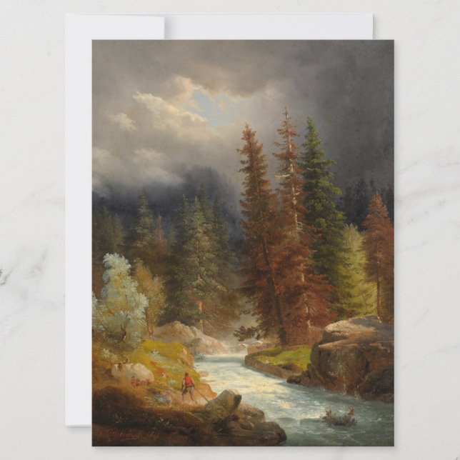 Hiker Beside a Torrential River Card (Front)
