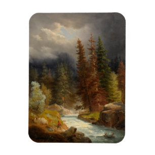 Hiker Beside a Torrential River Magnet
