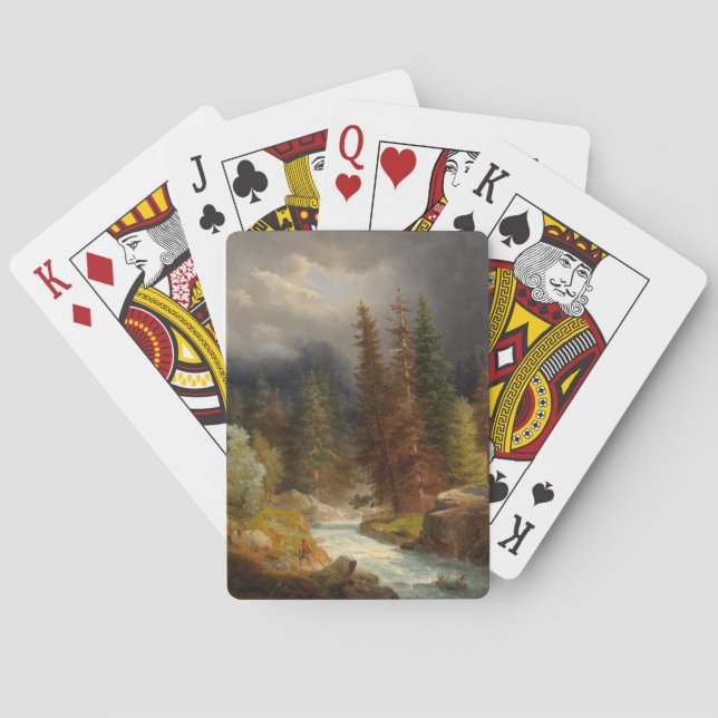 Hiker Beside a Torrential River Playing Cards (Back)