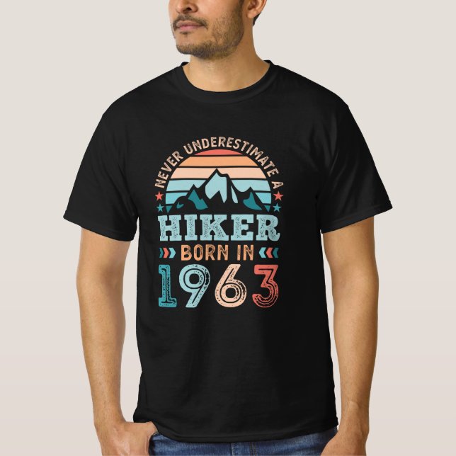 Hiker born in 1963 60th Birthday Hiking Retro Gift T-Shirt (Front)