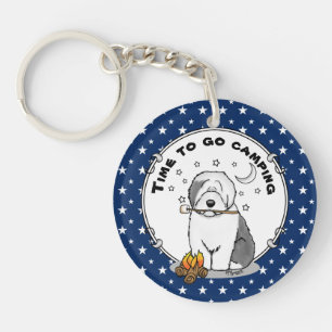 Hiker Camper Old English Sheepdog Dog Grey 1 Key Ring