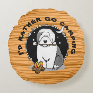 Hiker Camper Old English Sheepdog Dog Grey 1 Round Cushion