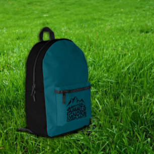 Hiker camping humor black blue teal printed backpack