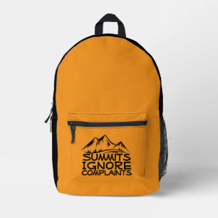 Hiker camping humor black orange  printed backpack