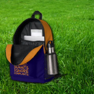 Hiker camping humour blue orange printed backpack