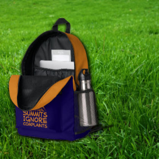 Hiker camping humour blue orange printed backpack